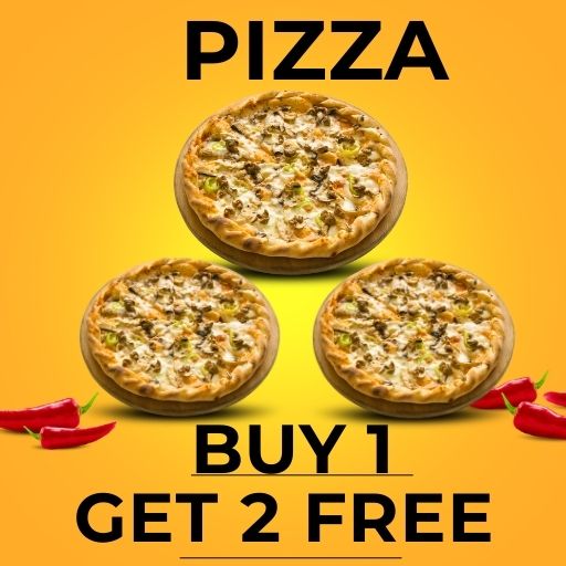 Buy 1 Giant Pizza &Get 1 Medium & 1Regular Pizza Free( Same or Lesser Value)